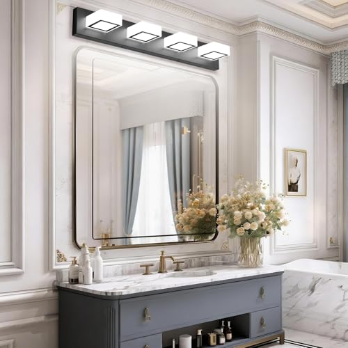 Image of Ralbay Black Bathroom Vanity Lights 30inch Metal Acrylic LED Modern Bathroom Wall Lighting Fixtures Over Mirror Matte Black (White Light 6000K, Non-dimmable)