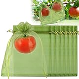 Shintop 100Pcs Fruit Protection Bags, 6x9 Inch Green Fruit Tree Netting Cover Drawstring Mesh Tomato Bags Pest Barrier for Apples Mango