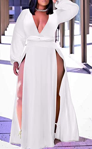 Image of Women's Plus Size Maxi Wrap Dress Sleeveless Deep V Neck Split Dress | Elegant front slit,formal evening, party,club,side split,sleeveless maxi dress