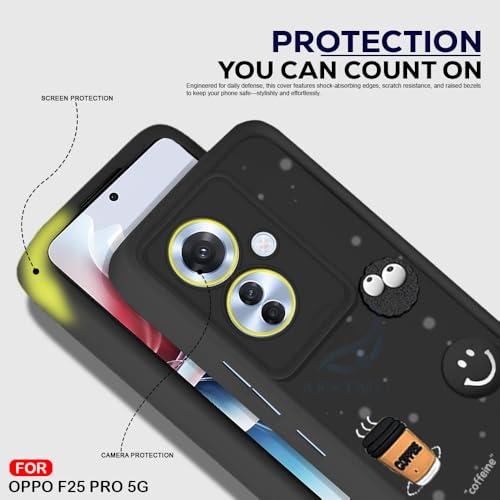 Image of AESTMO Back Case Cover for Oppo F25 Pro 5G Cover | Cute Fun Cartoon 3D Ball | Coffee Silicone Case | Full Body Protection | Camera Protection Back Cover for Oppo F25 Pro 5G (Black)