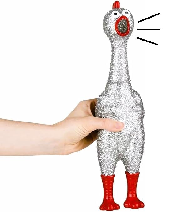 Large 13.5" Sparkle Glitter Rubber Squeeze Chicken with a Long Funny Squeaky Sound (Gold - Silver) Glitter Shiny Funny Gag Prank Chicken Prop (1 Silver Chicken)