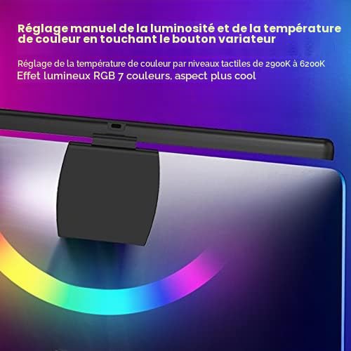 Lampe de Moniteur D'ordinateur, Barre Lumineuse de Moniteur D'écran incurvé pour Le Soin des Yeux, Gradation Tactile, Pas D'éblouissement de L'écran, Lampe D'ordinateur LED USB C