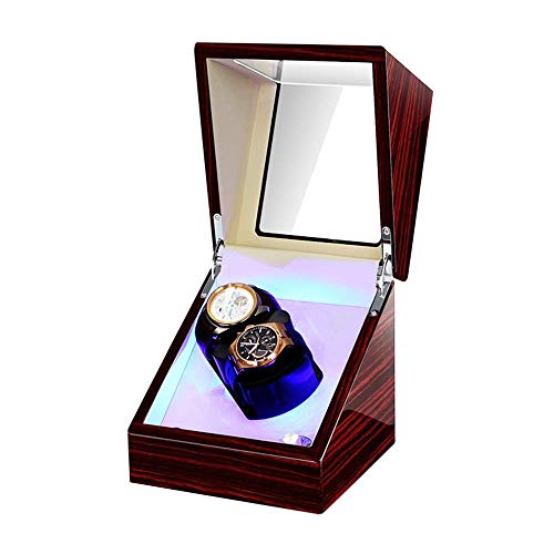 WYUYIW Enrollador De Reloj Caja De Enrollador De Reloj Doble para Relojes Automáticos Almohada De Reloj Flexible Suave Iluminación Led Incorporada Motor Silencioso,Enrollador De Reloj Rojo+Blanco