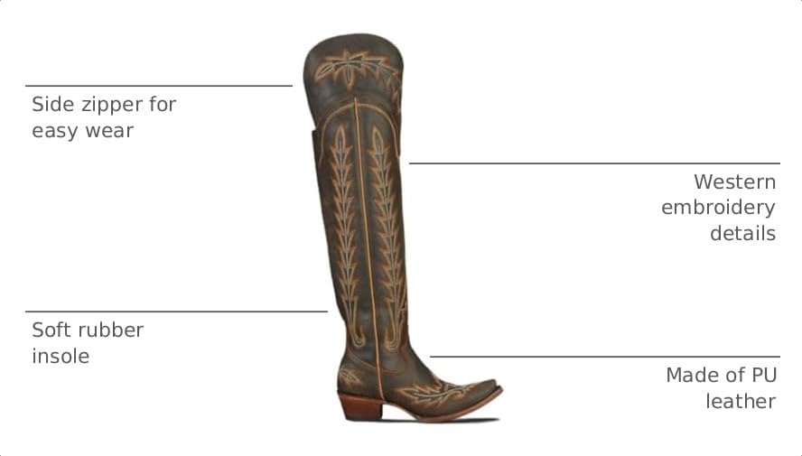 Image of olomisa Over the Knee Cowboy Boots for Women Embroidery Cowgirl Boots Chunky Heel Side Zipper Boots Thigh High Western Boots