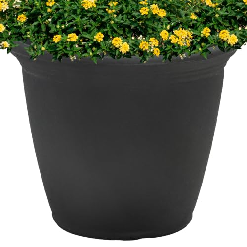 Sunnydaze Anjelica 15.25'' Large Plastic Planter Pot for Plants, Black