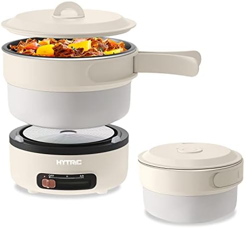 HYTRIC Electric Hot Pot, 2L Portable Electric Cooker with Foldable Handle, Non-Stick Electric Pot with Dual Power Control for Camp, Dorm, Multi-Function Ramen Cooker for Oatmeal, Steak, Camping Pot