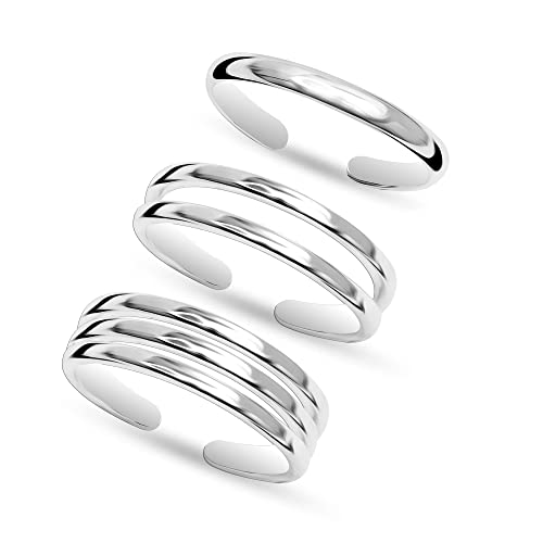Lecalla 3 Pcs 925 Sterling Silver Minimalist Thin Band Ring Open Adjustable Toe Rings For Women #TOP28