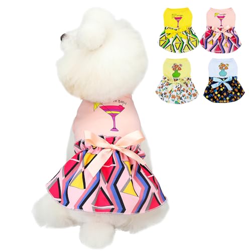 KOOGALペット犬服ワンピース犬スカート猫服スーツリボンノースリーブ春夏秋犬服プリンセスリボンドレススカート中小型犬猫Tシャツ柔らかストレッチ生地犬服 (粉色い杯, XL)