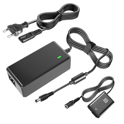 Batería ficticia NP FW50 y Adaptador de Corriente CA/CC AC PW20, Compatible con Sony Alpha ZV E10 ZVE10 A6000 A6400 A6500 A5000 A7 A7II A7S A7SII A7R A7RII, SLT A35 A37 A55D, SC RX10 II IV, NEX 6.