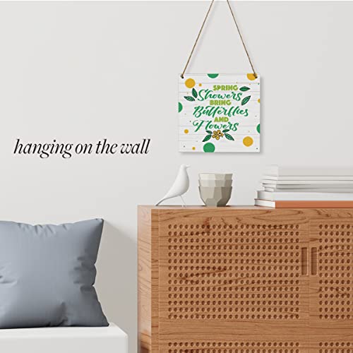 Rustic Spring Wood Wall Art Wall Hanging Decor Funny Spring Holiday Decorations Flower Wooden Decorative Plaque Sign for Home Farmhouse Bathroom Spring Showers Bring Butterflies And Flowers Sign