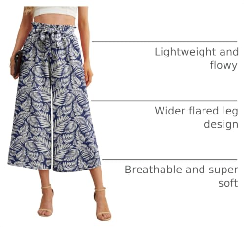 Image of IWOLLENCE Women Flowy Loose Wide Leg Pant Summer Beach Casual Trousers high Waist Adjustable Knot Business Work Casual Pants