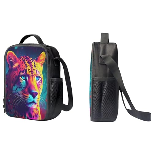 PinUp Angel Orange Yellow Leopard Cheetah Backpack For Kids School Bag With Lunch Bag and Pencil Bag, Cool Magical Animal Bag For Children Boys and Girls Bookbag3