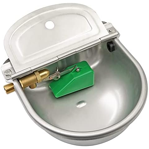 MUALROUS Stainless Steel Water Trough Automatic Drinking Bowl with 1/2 Inch Brass Valve Horse Cattle Goats Sheep Pig Dog Float Valve Cover