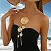 Long Necklace Large Round Pendant for Woman Adjustable Fashion Vintage Simple Elegant Chain Summer Beach Jewelry (Gold)