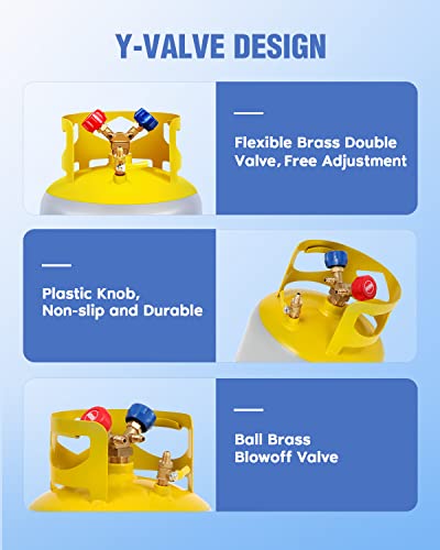 Gccsj Refrigerant Recovery Tank With Double Valve Collar Design Reusable Save Valve And 1/4 Sae Y Valve Gray Yellow 30 Lb Capacity #TOP2