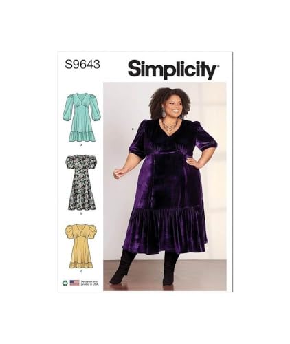 Simplicity Women's Dress Sewing Pattern Kit, Code S9643, Sizes 20W-22W-24W-26W-28W, Multicolor