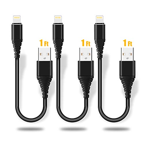 iPhone Charger Cable 1ft, 3 Pack 1 feet Short Lightning Cable & Data Sync Fast 1 foot iPhone Cord Compatible with iPhone Xs max / xr /x/8/8 Plus/7/7 Plus/6/6s Plus/5s/5,iPad(Black)