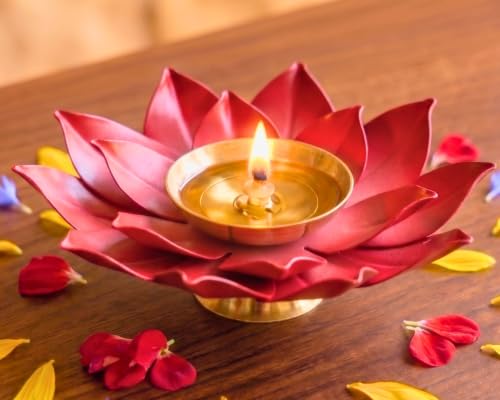 Best Brass Diyas: Brass vs Clay & Puja Essentials 22 Ein Sof Red Lotus Diya for Pooja - Brass Flower Shaped Lamp for D...