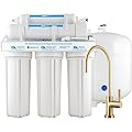 SpiroPure SP-RO100-GD 5-Stage RO Reverse Osmosis Water Filter System with Brushed Gold/Bronze/Brass Air Gap Faucet, 75 GPD, Under Sink RO Drinking Water Filtration System