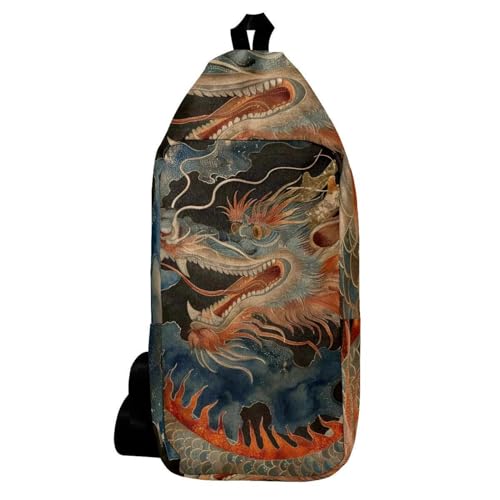 Mochila de hombro de dragón chino para viaje y bolsa cruzada unisex de senderismo