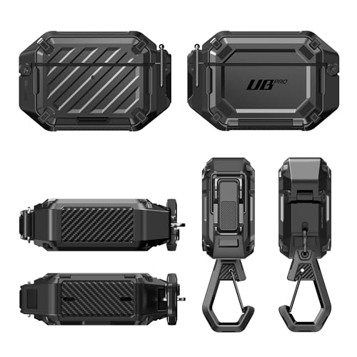 SUPCASE for AirPods Pro 3 Case with Lock & Carabiner, [IP68 Waterproof] [Military-Grade Protection] [Supports Wireless Charging] Anti-Scratch Hard Shell Cover for AirPods Pro 3rd Gen, Black