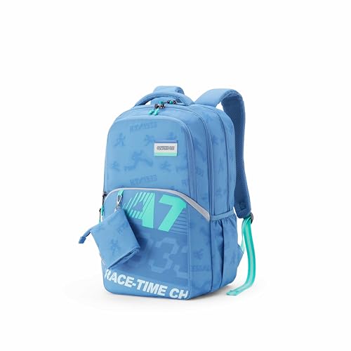 Image of American Tourister Uni-Teen | 32 Ltrs | 3 Compartments | Bottle Pocket | Ergonomic Padded Back Panel & Shoulder Straps | Secondary School Backpack | 1 Year International Warranty | Elemental Blue