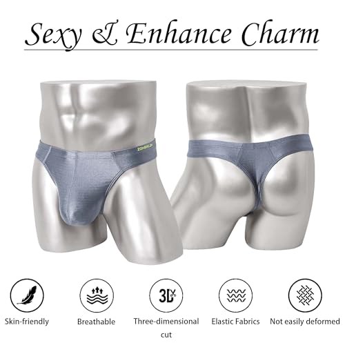 ZONBAILON Men’s Sexy Glossy Silk Thong Underwear G-String Bulge Enhancing Ball Pouch T-Back for Male Bikini Briefs M L XL XXL2