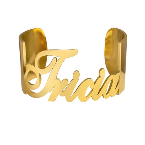 kkjoy Personalized Name Bracelet Stainless Steel Customize Letter Nameplate Cuff Bangle for Women Men Couple Family Members