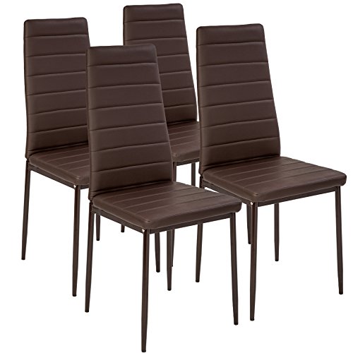 TecTake® Set 4 Sedie Sala da Pranzo in Pelle Sintetica, Sedie da Cucina Eleganti e Comode, Sedie Sala da Pranzo Moderne Stabili e Robuste, Sedie da Pranzo Versatili - Marrone