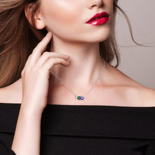 Iefil Double Birthstone Necklace for Women - 0.8CT 925 Sterling Silver Birthstone Necklace, Gifts for Her Wife Girlfriend Mom3