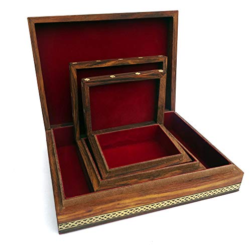 Image of Gemstone Bani Thani Print Wooden Jewelry Box for Women, Brass Border Painting (5.28)