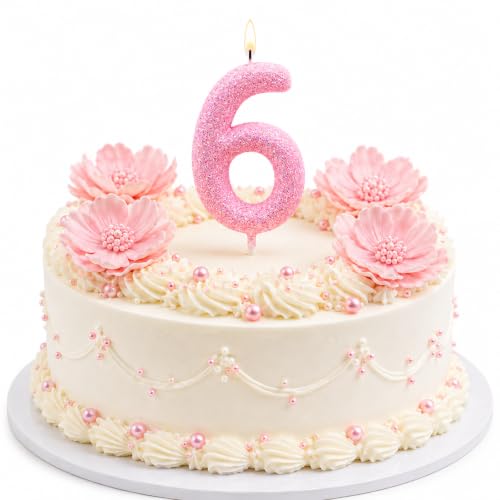 Image of Wanna Party Glitter Designer Pink Number 6 Birthday Candle, Numerical Cake Candle for 6th Birthday, Cake Cutting, Party Decoration & Celebration Supplies - 1PC