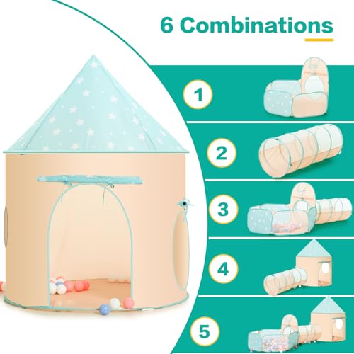 Image of PigPigPen 3pc Kids Play Tent for Girls and Boys with Ball Pit, Crawl Tunnel, Princess Tents for Toddlers, Baby Space World Playhouse Toys, Boys Indoor& Outdoor Play House, Perfect Kid's Gifts