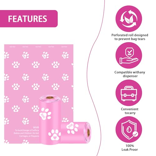 Image of HZDHCLH Poop Bags for Dogs Leak Proof Extra Thick Dog Poop Bags, Pink Cat's Paw 8 Rolls 9 inch x 13 inch Lavender Scented Pet Waste Bag, 120 Count