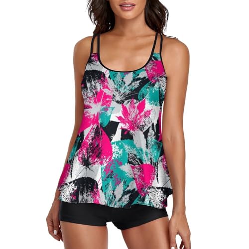 Ensembles bikini tankini fleurs et feuilles robe de plage femme avec short