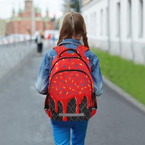 Image of Red Black Ice Cream Cute Backpacks with Chest Strap,Lightweight Bookbags 17 Inch, Casual Daypack Bags