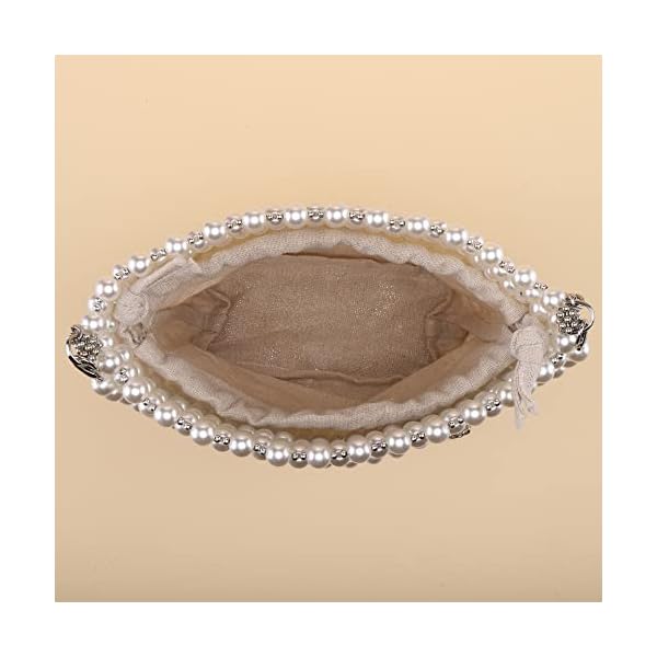 CHIC DIARY White Pearl Purse Crossbody Bag for Women Shoulder Handbag Beaded Clutch Evening Bag for 1920s Party Wedding, Off-white - Image 7