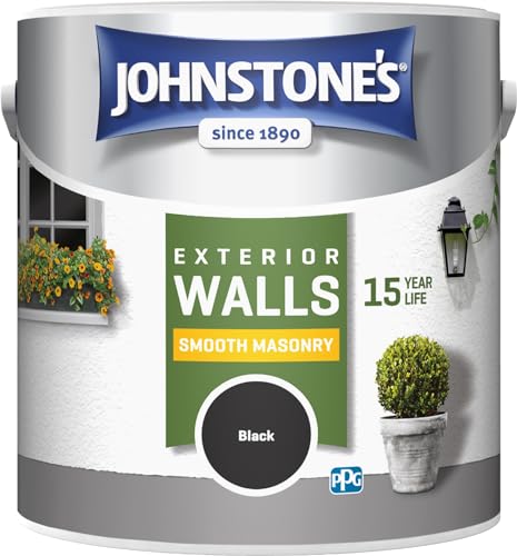 Johnstones Exterior Smooth Masonry Paint Black Up to 15 Years Protection Weather & Dirt Resistant 30m Coverage Per Tin - Dry in 1-2 Hours 2.5 L