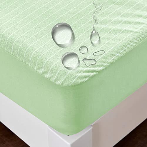 Nuoxuan SáBana Bajera Suave,SáBana Bajera Impermeable De Tela De Rizo De AlgodóN, Protector De Cama Individual Doble King para NiñOs Mayores,Verde,120 * 200+30cm