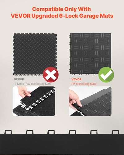 Image of VEVOR Female Garage Floors Transition Edge Kit, 15 PCS Sturdy PP Interlocking Modular Garage Floor Edging Slip-Resistant, Easy Assembly Compatible Only with VEVOR Upgraded 6-Lock Garage Mats, Black