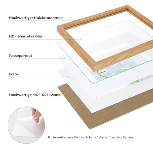 Feihorrm Bilderrahmen, A4 Fotorahmen aus Eiche, Mit gehärtetem Glas, Für 21x29,7 cm-Fotos ohne Passepartout oder 13… – Ansicht 4