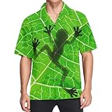 visesunny Hawaiian Shirt for Men Frog Shadow on The Leaf Short Sleeve Beach Summer Casual Button Down Aloha Shirt Quick Dry