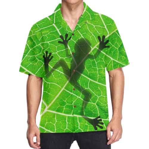 visesunny Hawaiian Shirt for Men Frog Shadow on The Leaf Short Sleeve Beach Summer Casual Button Down Aloha Shirt Quick Dry