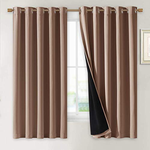Image of NICETOWN Total Blackout Panels for Nursery, Super Soft, Heavy Duty and Thick Window Treatment Curtains 63 inches Long with Black Lined for Basement, (1 Pair, Cappuccino, 70 inches Wide Each Panel)