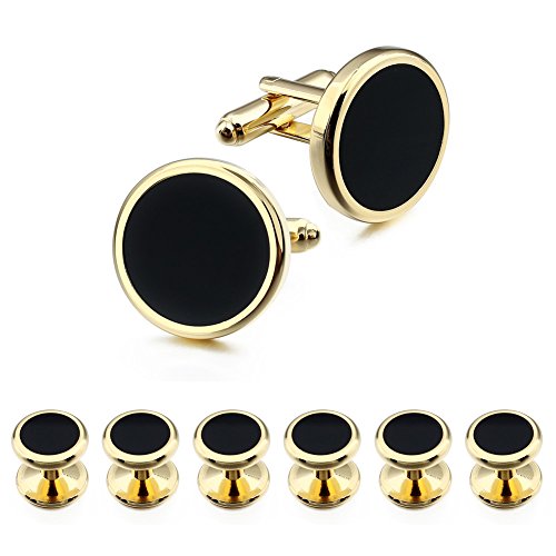HAWSON Gold Cufflinks and Tuxedo Studs Set for Mens Wedding Business