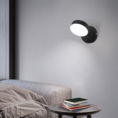 Image of Kawell Indoor LED Wall Light with Switch Modern LED Wall Sconce Rotatable Hardwired LED Wall Lamp Nordic Style for Bedside Study Child Room, Black