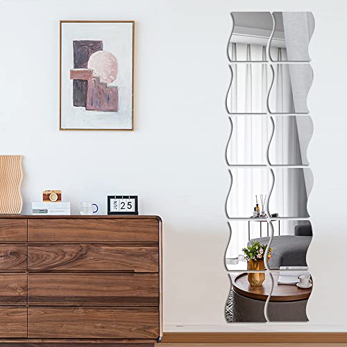 Mcleulla 12Pcs Wavy Mirror Wall Stickers, 3D Mirror Art Diy Home Decorative Acrylic Mirror Wall Sheet Plastic Mirror Tiles For Home Living Room Bedroom Sofa Tv Setting Wall Decoration Decor Decal #TOP2
