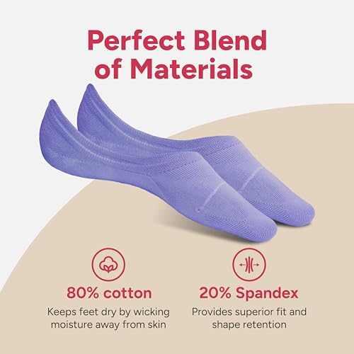 Image of Eedor No Show Socks Women - Low Cut Ankle, Non Slip | Breathable Cotton & Spandex, Flat Boat Line Invisible Socks with Silicone Heel Grips, for Flats, Heals, Loafers