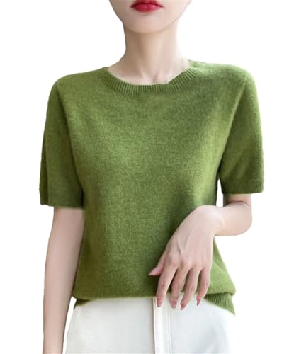 Women Cashmere Short Sleeve Sweater O-Neck Pullover Winter Cashmere Short Sleeve Shirt