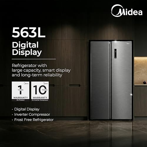 Image of Midea 563 L French Door Refrigerator, Inverter Compressor, Multi Air Flow Cooling, Digital Display (Portable Ice Maker, Frost Free, Energy Efficient, Large Capacity, Family Use)